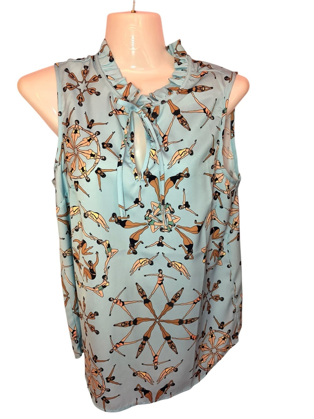 Modcloth x Dupenny Light Blue Sleeveless Tie-Neck Blouse w/Nautical Figure Print
